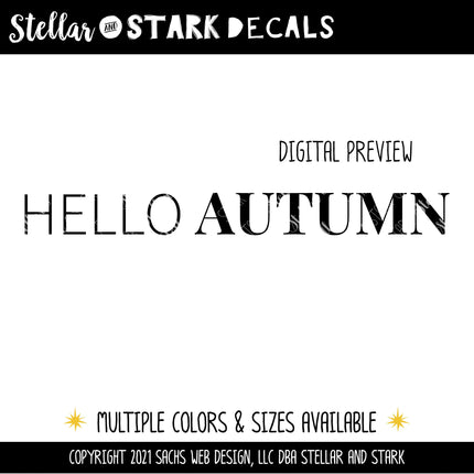Thin Hello Serif Autumn Vinyl Decal - Hello Autumn Vinyl Sticker - Hello Autumn Sticker - Hello Autumn Decal - Hello Fall Decal - Fall Decal