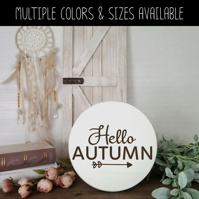 Hello Autumn Cursive w/Arrow Vinyl Decal - Hello Autumn Vinyl Sticker - Hello Autumn Sticker - Hello Autumn Decal - Hello Fall Decal - Fall