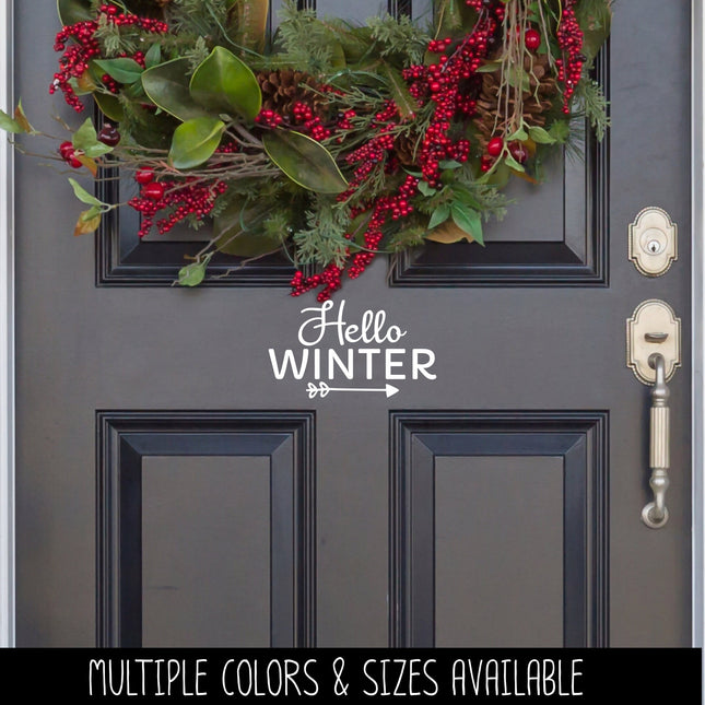 Hello Winter w/ Arrow Vinyl Decal - Hello Winter Vinyl Sticker - Hello Winter Sticker - Hello Winter Decal - Christmas Decal - Winter Decal
