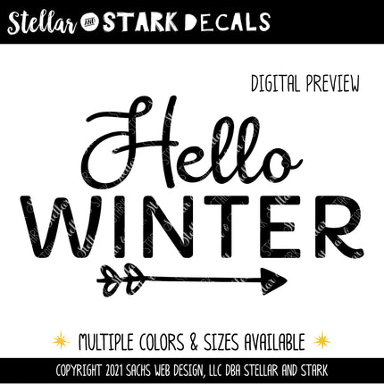 Hello Winter w/ Arrow Vinyl Decal - Hello Winter Vinyl Sticker - Hello Winter Sticker - Hello Winter Decal - Christmas Decal - Winter Decal