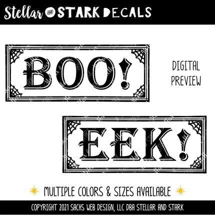 Framed Boo! and Eek! Vinyl Decal Set- Boo! and Eek! Sticker Set - Halloween Decal - Halloween Sticker - Boo Decal - Eek Decal - Boo Sticker