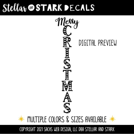 Vertical Striped Merry Christmas Decal - Vertical Merry Christmas Sticker - Christmas Decal - Christmas Sticker - Holiday Decal - Holiday