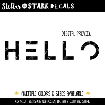 Modern Hello Vinyl Decal - Hello Vinyl Sticker - Hello Door Decal - Hello Car Decal - Hello Mailbox - Hello Door Sticker - Hello Sign