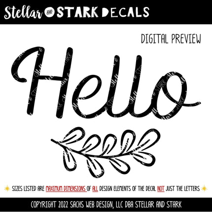 Hello with Leaves Vinyl Decal/Sticker