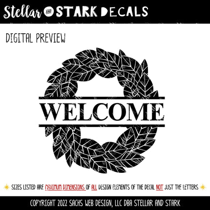 Solid Welcome Wreath Decal - Welcome Wreath Sticker - Welcome Wreath Door Round Decal - Welcome Wreath Wall Mural - Welcome Wreath Sign