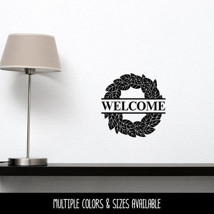 Solid Welcome Wreath Decal - Welcome Wreath Sticker - Welcome Wreath Door Round Decal - Welcome Wreath Wall Mural - Welcome Wreath Sign