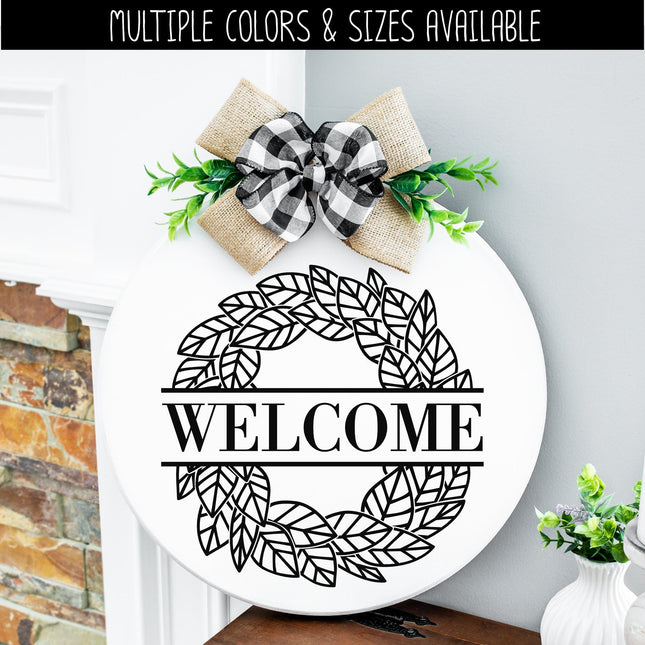 Outline Welcome Wreath Decal - Welcome Wreath Sticker - Welcome Wreath Door Round Decal - Welcome Wreath Wall Mural - Welcome Wreath Sign