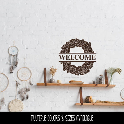 Solid Welcome Wreath Decal - Welcome Wreath Sticker - Welcome Wreath Door Round Decal - Welcome Wreath Wall Mural - Welcome Wreath Sign