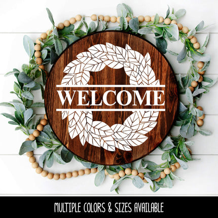 Solid Welcome Wreath Decal - Welcome Wreath Sticker - Welcome Wreath Door Round Decal - Welcome Wreath Wall Mural - Welcome Wreath Sign