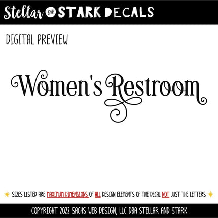 Ornamental Women's Restroom Decal - Women's Restroom Sticker - Women's Restroom Door Decal -Women's Restroom Sign - Women's Restroom Label