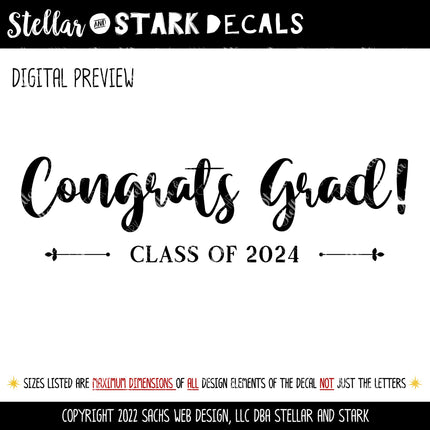 Congrats Grad! Class of 2024 Decal - Graduation Announcement Decal - Congratulations Graduate Sign - Senior 2024 Decal - Graduation Sticker