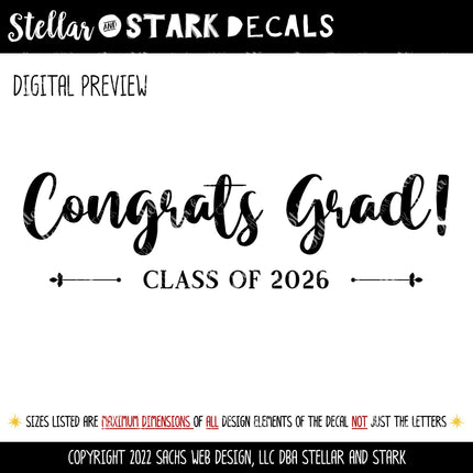 Congrats Grad! Class of 2026 Decal - Graduation Announcement Decal - Congratulations Graduate Sign - Senior 2026 Decal - Graduation Sticker
