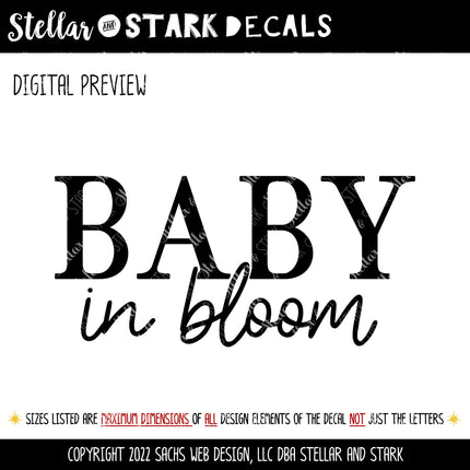 Baby in Bloom Decal - Baby in Bloom Sticker - Baby in Bloom Sign - Baby Shower- Wall Mural - Door Decal - Baby Announcement - New Mother