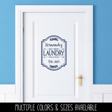 Custom Laundry Decal - Custom Laundry Sticker - Customizable Laundry Door Decal - Customizable Laundry Door Sticker - Open 24 Hours