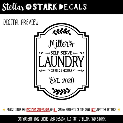 Custom Laundry Decal - Custom Laundry Sticker - Customizable Laundry Door Decal - Customizable Laundry Door Sticker - Open 24 Hours