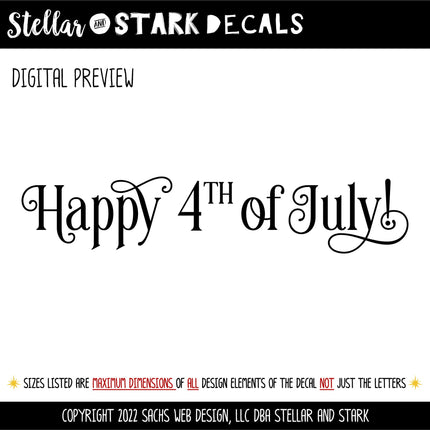 Ornamental Happy 4th of July Decal, 4th of July Sticker, Patriotic Sign, America Door Decal, USA Wall l, Independence Day, American Pride