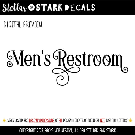 Ornamental Men's Restroom Decal - Men's Restroom Sticker - Men's Restroom Door Decal -Men's Restroom Sign - Men's Restroom Label - Bathroom