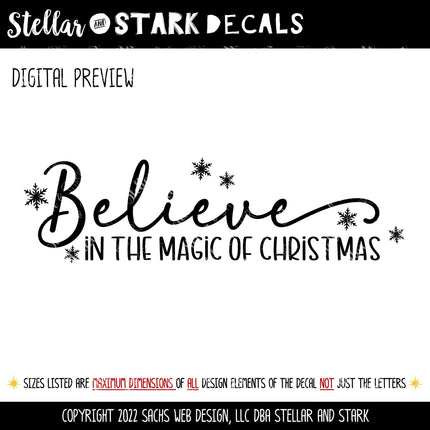 Believe in the Magic of Christmas Decal - Merry Christmas Decal, Christmas Decal, Xmas Decal, Holiday Decal, Sign, Door Decal, Wall Mural