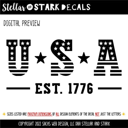 USA Est. 1776 Decal, 4th of July, Patriotic Sign, America, USA, Independence Day, American Pride, America Y' All Sticker, July Fourth Sign