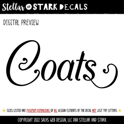 Vintage Coats Decal - Coats Sticker - Coats Decal - Coats Door Decal - Coats Label - Coats Sign - Coats Wall Decal - Home Decor - Home Sign