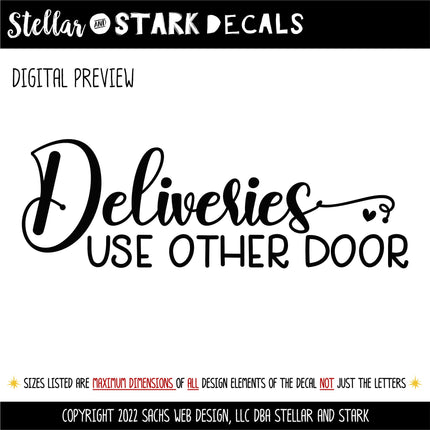 Cute Deliveries Use Other Door Decal, Deliveries Use Other Door Sticker, Door Decal, Wall Decal, Front Door Decal, Sign, Porch Sign, Gate