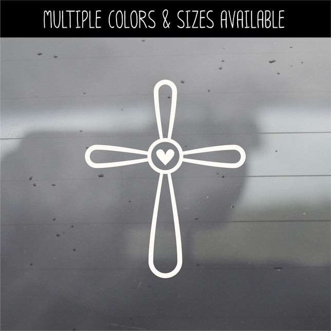 Outline Cross with Heart Vinyl Decal, Cross and Heart Vinyl Decal, Cross Sticker, Jesus Sticker, Christian Decal, Jesus Decal, Car Decal