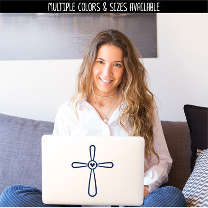 Outline Cross with Heart Vinyl Decal, Cross and Heart Vinyl Decal, Cross Sticker, Jesus Sticker, Christian Decal, Jesus Decal, Car Decal