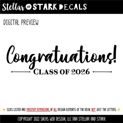 Congratulations Class of 2026 Decal - Graduation Announcement Decal - Congratulations Graduate Sign - Senior 2026 Decal - Graduation Sticker