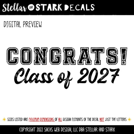 Congrats Class of 2027 Decal - Grad 2027 - Graduation Announcement Decal - Congrats Graduate Sign - Senior 2027, 2027 Car Decal, Athletic