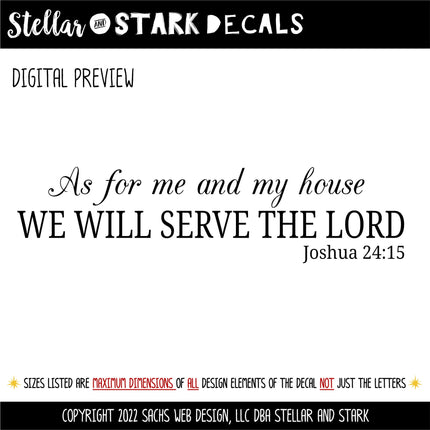 As For Me and My House We Will Serve the Lord, Joshua 24:14 Decal, Bible Decal, Christian Decal, Christian Sticker, Door Decal, Wall Sign