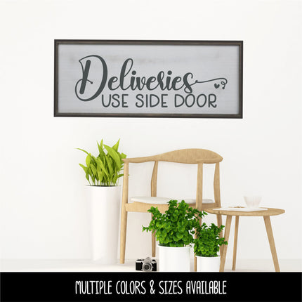 Cute Deliveries Use Side Door Decal, Deliveries Use Side Door Sticker, Door Decal, Wall Decal, Front Door Decal, Sign, Porch Sign, Gate Sign