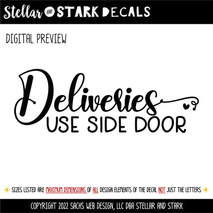 Cute Deliveries Use Side Door Decal, Deliveries Use Side Door Sticker, Door Decal, Wall Decal, Front Door Decal, Sign, Porch Sign, Gate Sign