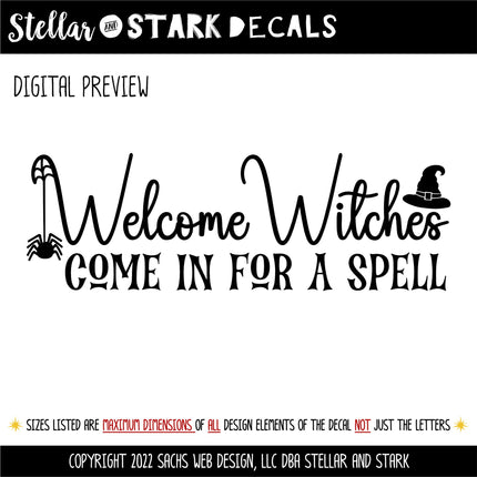 Welcome Witches Come In For A Spell Decal, Witch Sticker, Halloween Decal, Autumn Decor, Fall Decor, Witch Decor, Witch Welcome Sign