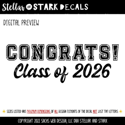 Congrats Class of 2026 Decal - Grad 2026 - Graduation Announcement Decal - Congrats Graduate Sign - Senior 2026, 2026 Car Decal, Vintage 70s