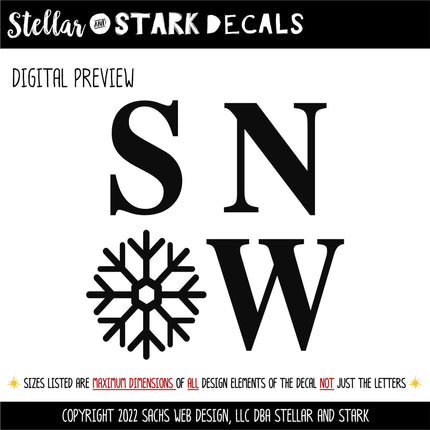 Square SNOW with Snowflake Decal, Snow Sticker, Christmas Decal, Holiday Sign, Snow Car Decal, Snow Wall Decal, Winter Decor, Seasonal Decor