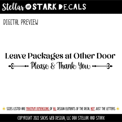 Leave Packages At Other Door Decal, Deliveries Use Other Door Sticker, Door Decal, Wall Decal, Front Door Decal, Sign, Porch Sign, Gate