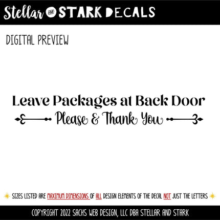 Leave Packages At Back Door Decal, Deliveries Use Back Door Sticker, Door Decal, Wall Decal, Front Door Decal, Sign, Porch Sign, Gate