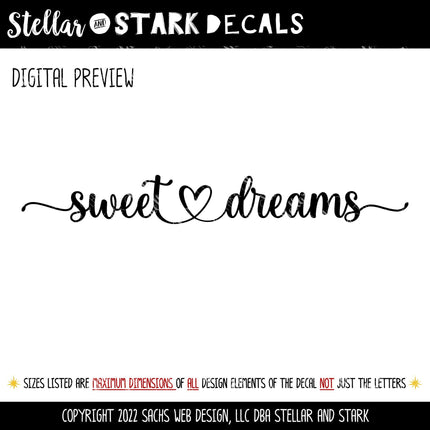 Sweet Dreams with Heart Decal, Sweet Dreams Sticker, Sweet Dreams Wall Mural, Sweet Dreams Sign, Bedroom Decal, Bedroom Sticker, Home Decor
