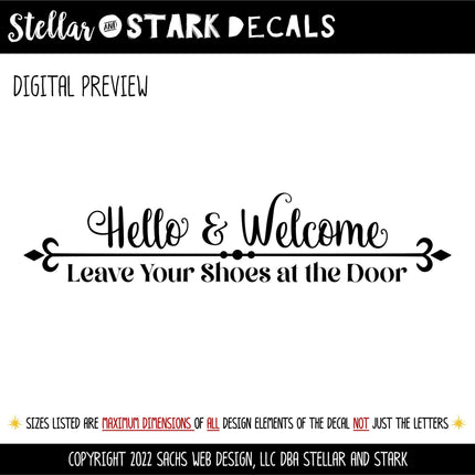 Hello & Welcome Leave Your Shoes at the Door Decal, Remove Your Shoes Sticker, Shoes Off Door, Remove Shoes Wall Decal, Remove Shoes Sign
