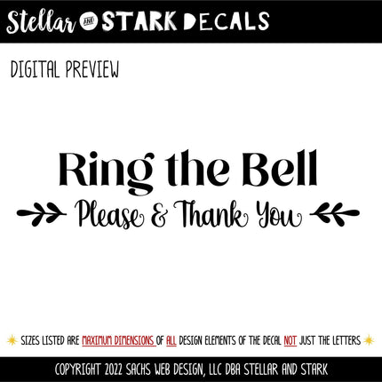 Floral Ring the Bell Vinyl Decal, Ring the Bell Sticker, Ring the Bell Decal, Ring the Bell Wall Decal, Ring Bell Door Decal, Window Decal