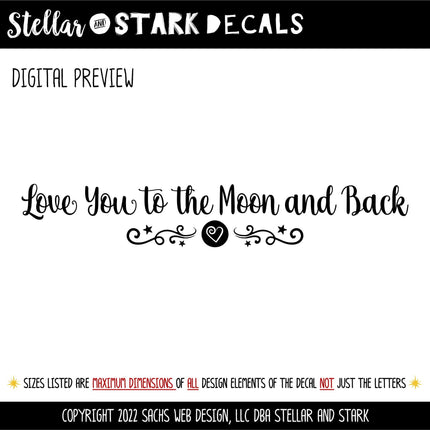 Love You to the Moon and Back Decal, Love You to the Moon and Back Sticker, Wall Mural, Nursery Decal, Baby Decal, Bedroom Sign, Moon, Stars
