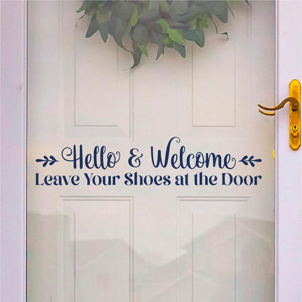 Floral Hello & Welcome Leave Your Shoes at the Door Decal, Remove Your Shoes Sticker, Shoes Off Door, Remove Shoes Wall, Remove Shoes Sign