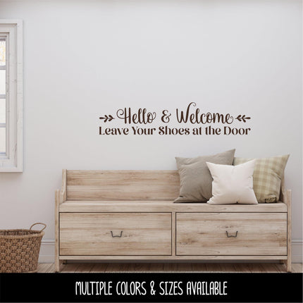 Floral Hello & Welcome Leave Your Shoes at the Door Decal, Remove Your Shoes Sticker, Shoes Off Door, Remove Shoes Wall, Remove Shoes Sign