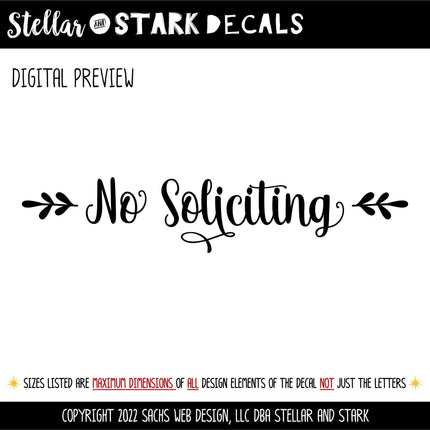 Floral No Soliciting Vinyl Decal, No Soliciting Vinyl Sticker, No Soliciting Door Decal, No Soliciting Window Decal, No Soliciting Sign