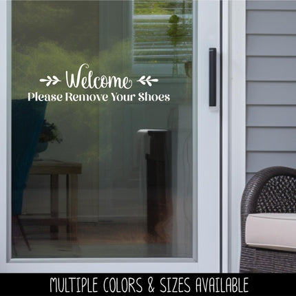 Floral Welcome Remove Your Shoes Decal, Welcome Remove Your Shoes Sticker, Remove Shoes Door Decal, Remove Shoes Wall, Remove Shoes Window