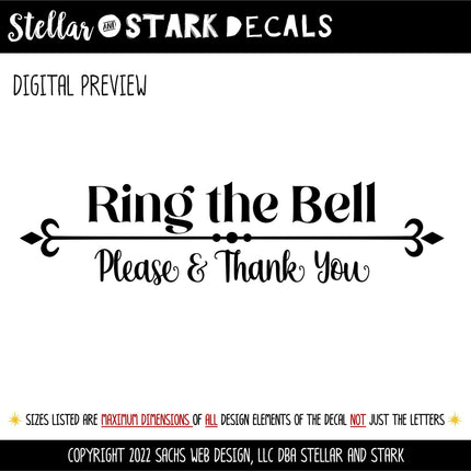Ring the Bell Vinyl Decal, Ring the Bell Sticker, Ring the Bell Decal, Ring the Bell Wall Decal, Ring Bell Door Decal, Ring the Window Decal