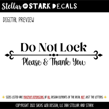 Do Not Lock Please & Thank You Decal - Do Not Lock Sticker - Do Not Lock Sign - Do Not Lock Wall Decal - Do Not Lock Door Decal - Open