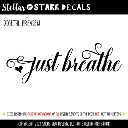 Just Breath with heart Decal, Just Breathe Sticker, Just Breathe Sign, Just Breathe decor, Just Breathe Wall Mural, Inspirational,Motivation