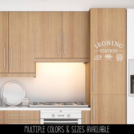 Ironing Station Decal with Ironing Board, Iron, Laundry Basket Icons, Laundry Room Decor, Iron Decal, Ironing Board Storage Sign, Laundry