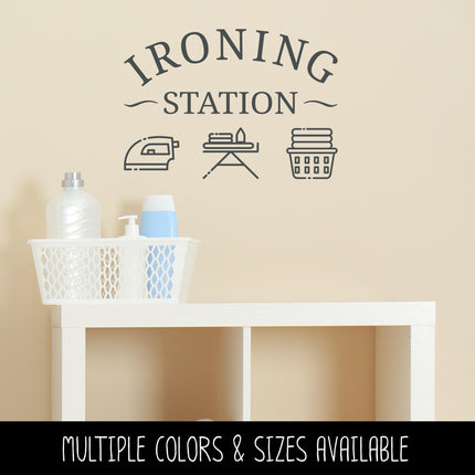 Ironing Station Decal with Ironing Board, Iron, Laundry Basket Icons, Laundry Room Decor, Iron Decal, Ironing Board Storage Sign, Laundry